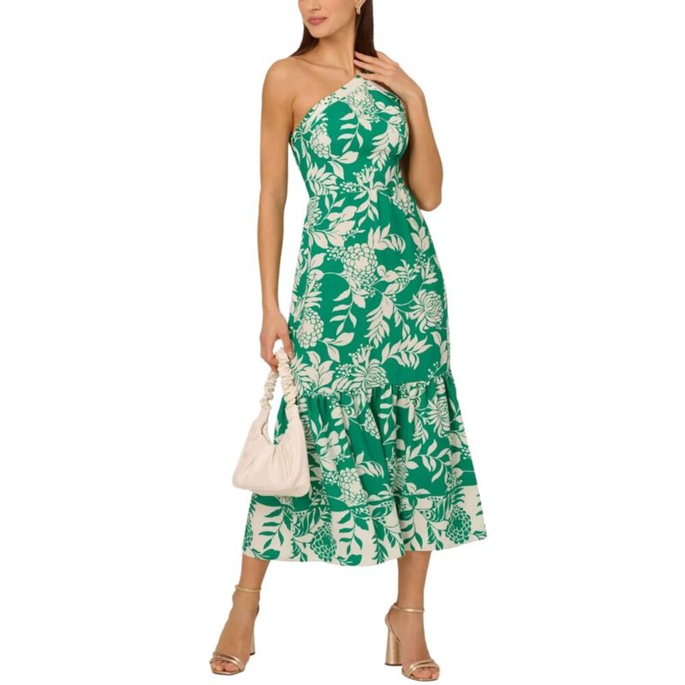 Adrianna by Adrianna Papell Womens One Shoulder Midi Dress 10 Green - NWT $139